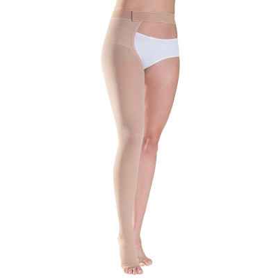 Δεξιά κάλτσα ριζομηρίου με ζώνη Sigvaris Cotton 1 Κλάση 1 Μπεζ με Ανοιχτά δάκτυλα | Μήκος Long Κάλτσες ριζομηρίου