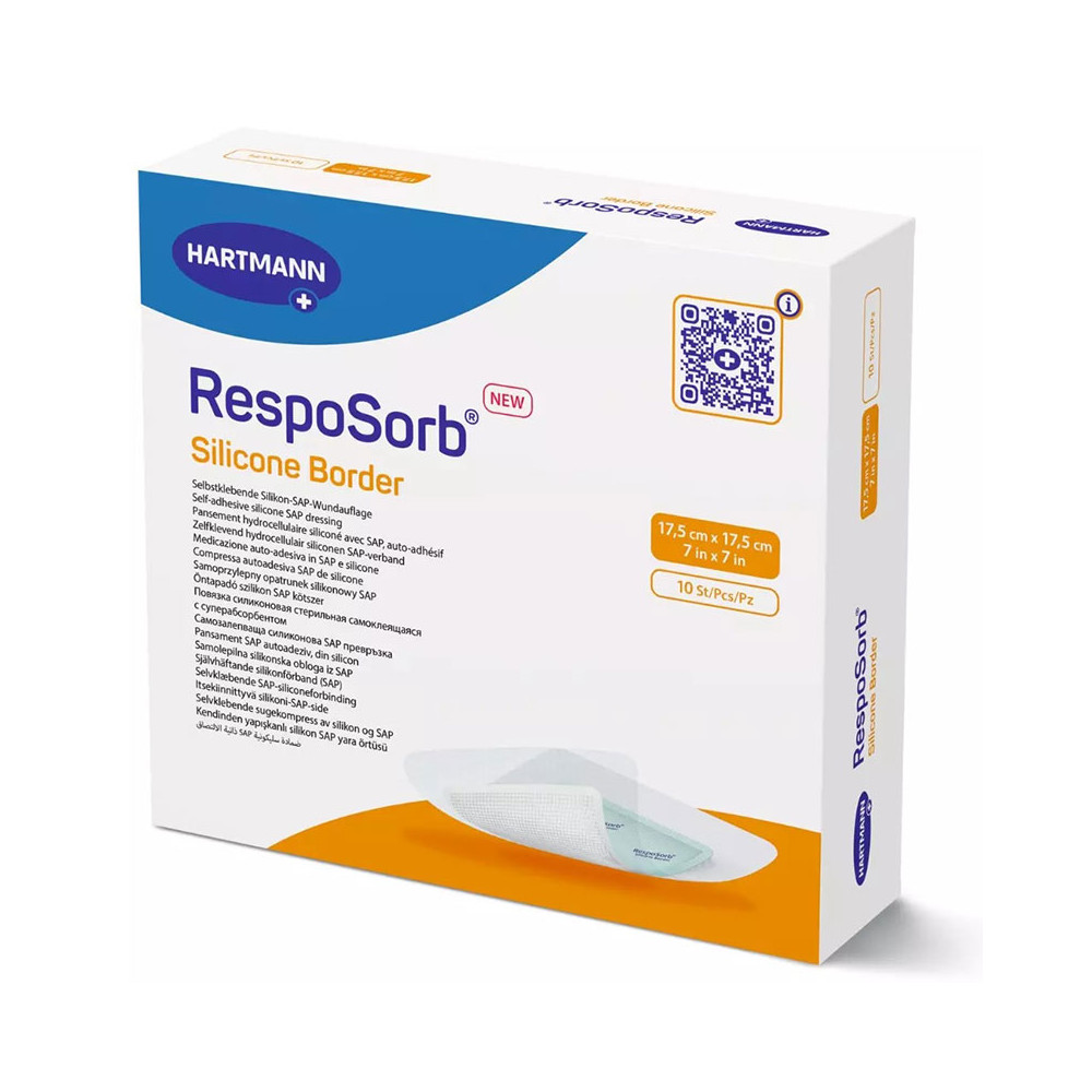 Επιθέματα κατακλίσεων αυτοκόλλητα Hartmann Resposorb Plus Silicone Border 17,5x17,5 cm | Συσκευασία 10 τεμ. Επιθέματα κατακλί...